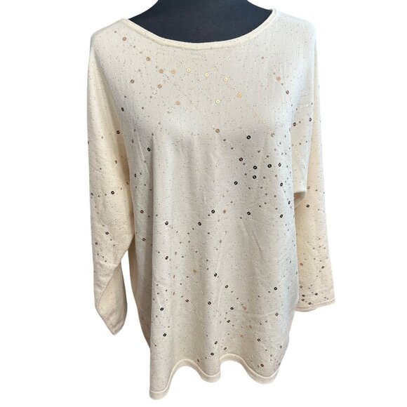 Chico's Sweater Size 3 XL Cream Gold Scattered Sequins Knit Women Holiday - Picture 1 of 16